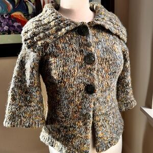Green Tweed Cardigan Sweater Girl Fit with Portrait Collar - Small